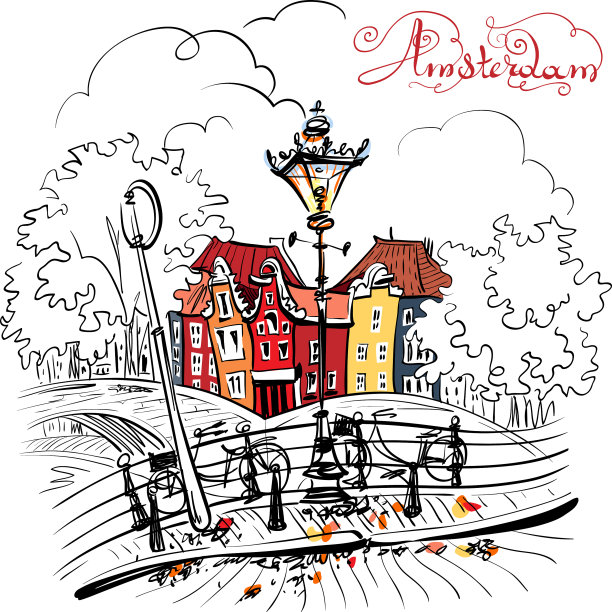 阿姆斯特丹桥的城市视图素材图片