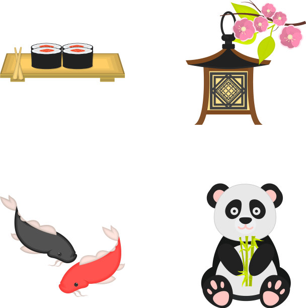 寿司，锦鲤，日本灯笼，熊猫，日本套装图片下载