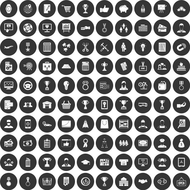 100个商业生涯图标设置黑色圈图片下载