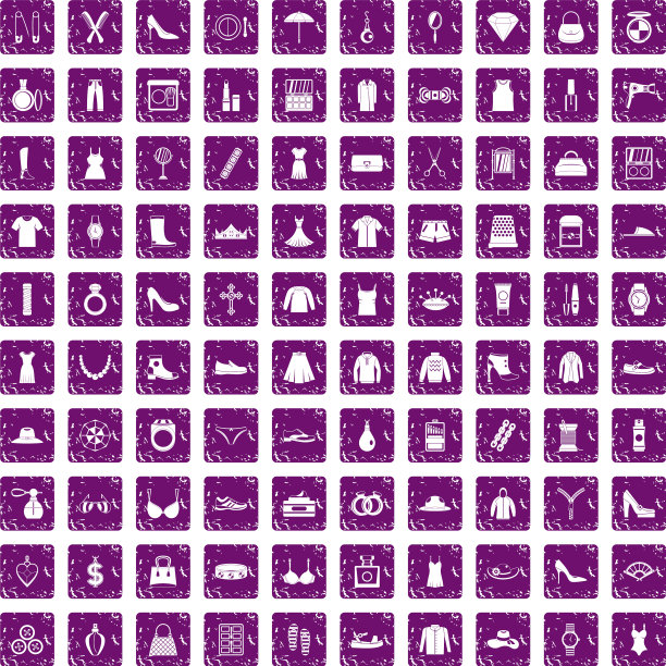 100名女性配件图标设置垃圾摇滚紫色图片下载