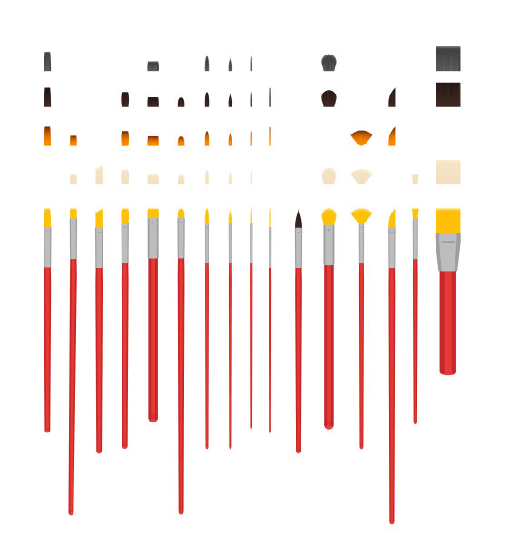 卡通艺术笔刷和元素颜色图标集图片下载