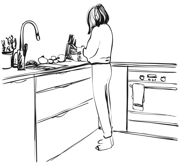 在厨房手绘的女人素描图片下载