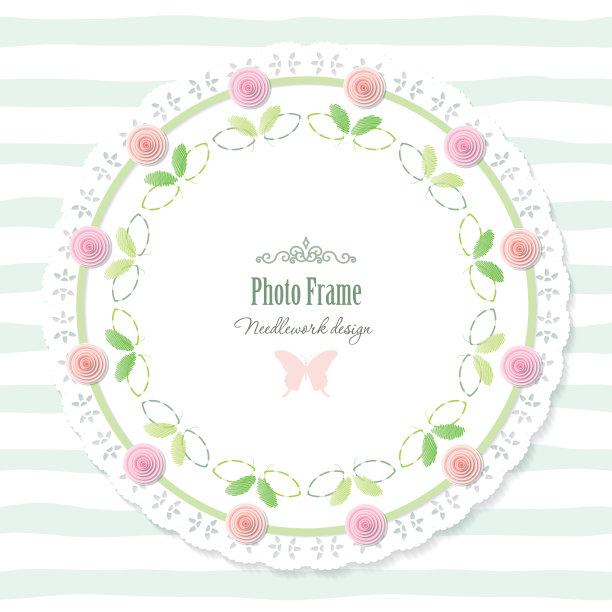 用玫瑰装饰的圆形桌巾框架图片下载