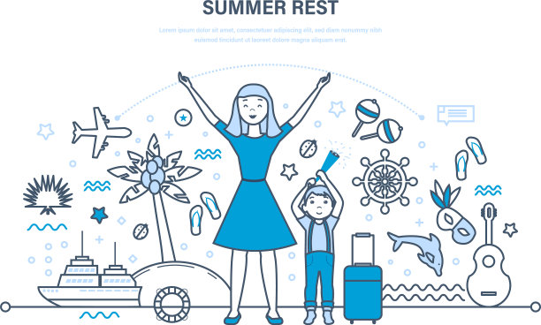 母亲和儿子在温暖的国家里夏天休息图片下载