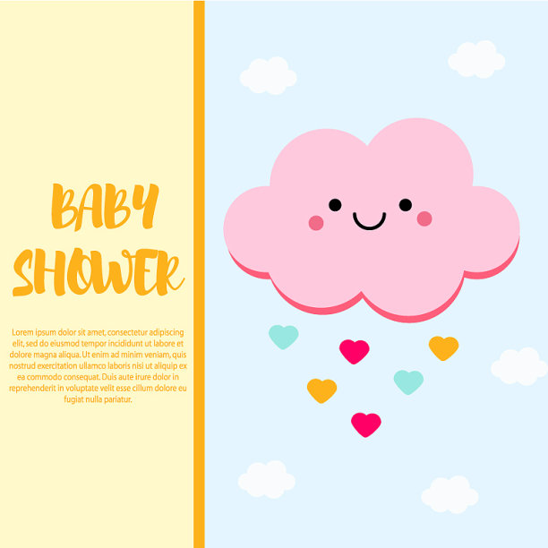 婴儿淋浴卡设计模板与可爱的粉红色图片下载