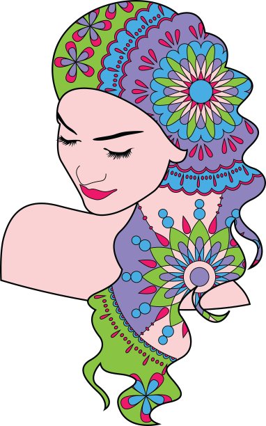 女孩把头发涂得五颜六色图片下载