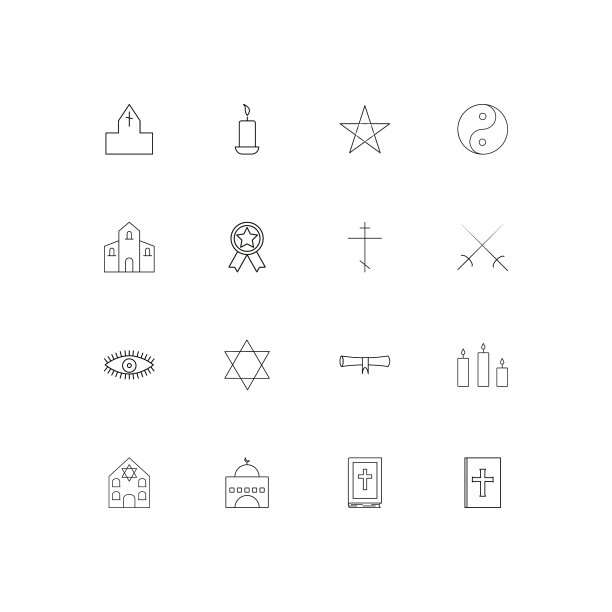 宗教线形瘦削的图标集轮廓简单图片下载
