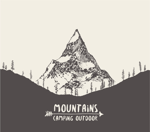 手绘山地景观松林图片下载