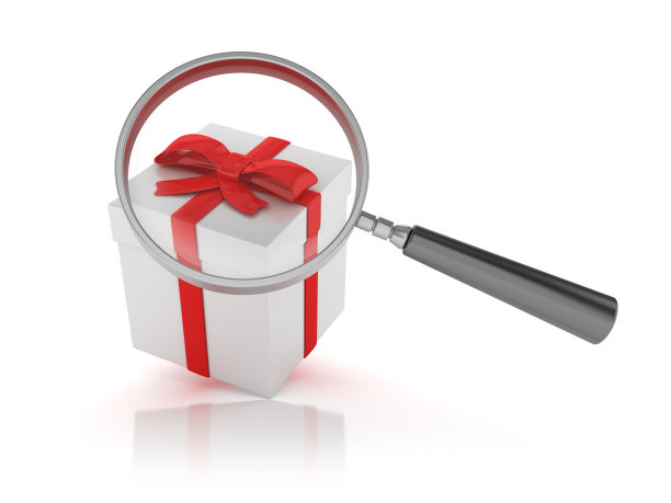 放大镜与礼盒- 3D渲染图片下载
