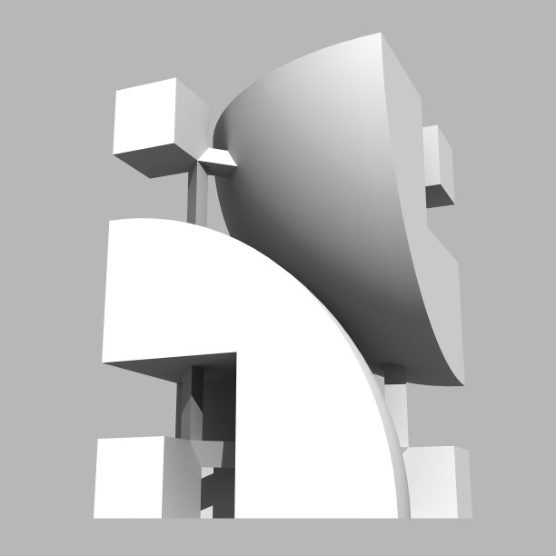 抽象的现代雕塑。由球体和立方体的部分组成。3 d渲染。图片下载