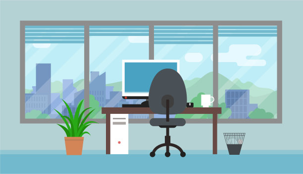 有大窗户和景观的办公室图片下载