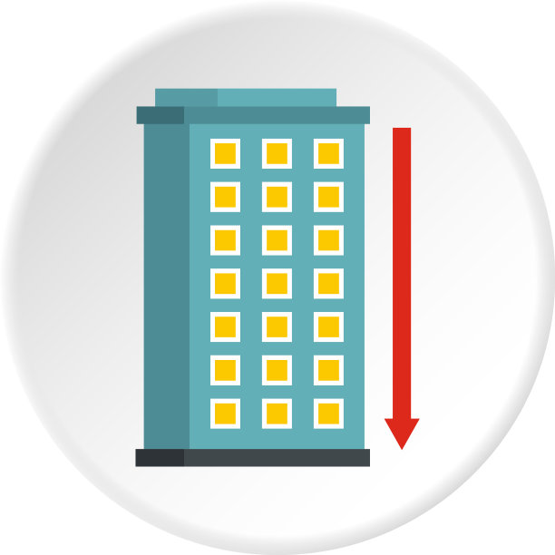 建筑和红色向下箭头圆形图标图片下载