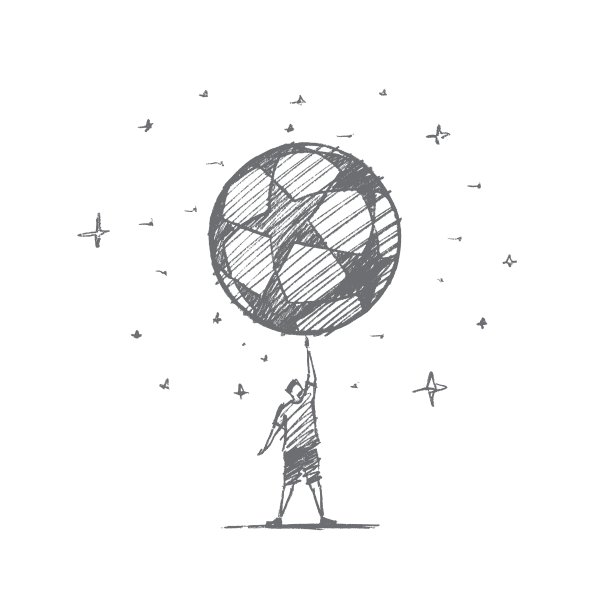 手画的足球运动员举着大球在上面图片下载