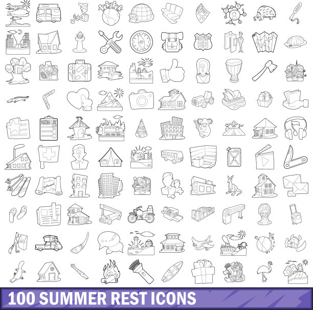 100夏季休息图标设置轮廓风格图片下载