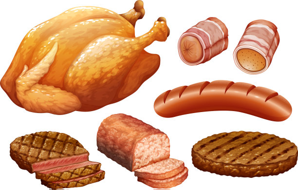 白色背景上的一组肉图片下载