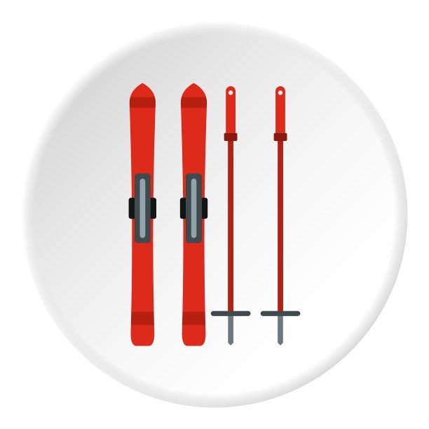 滑雪板和棍子图标扁平化风格图片下载