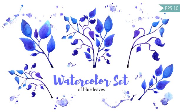 在白纸上用水彩画的一组叶子图片下载