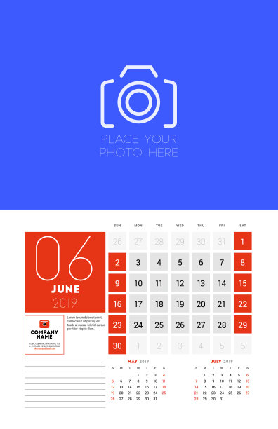 2019年6月一周的挂历计划器模板图片下载