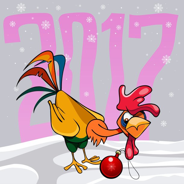 卡通惊喜彩色公鸡与圣诞节图片下载