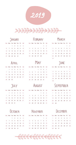 2019日历与月和年写的图片下载