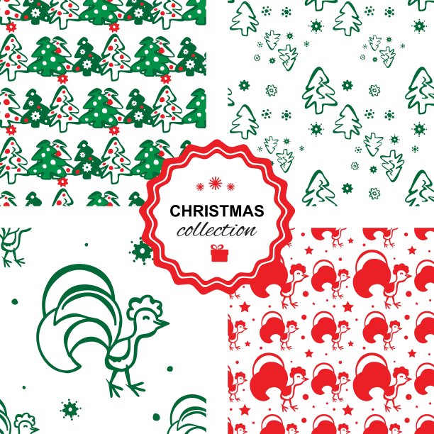 圣诞背景与公鸡无缝衔接图片下载