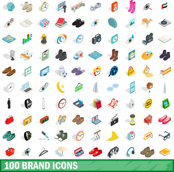100个品牌图标设置等距3d风格图片下载