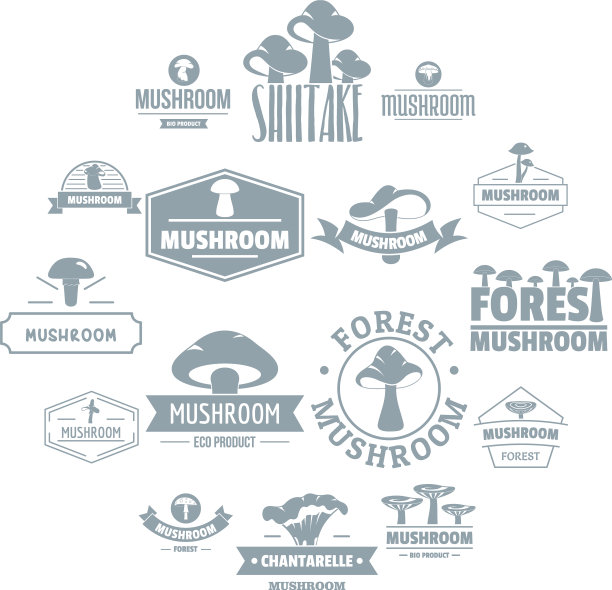 蘑菇森林标志图标设置简单的风格图片下载