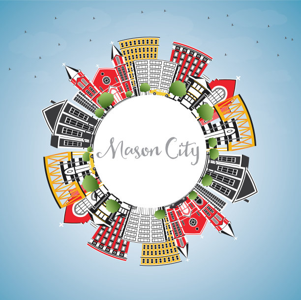 爱荷华州梅森市的天际线上有蓝色的建筑物图片下载