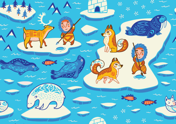 北极与野生动物的无缝模式图片下载