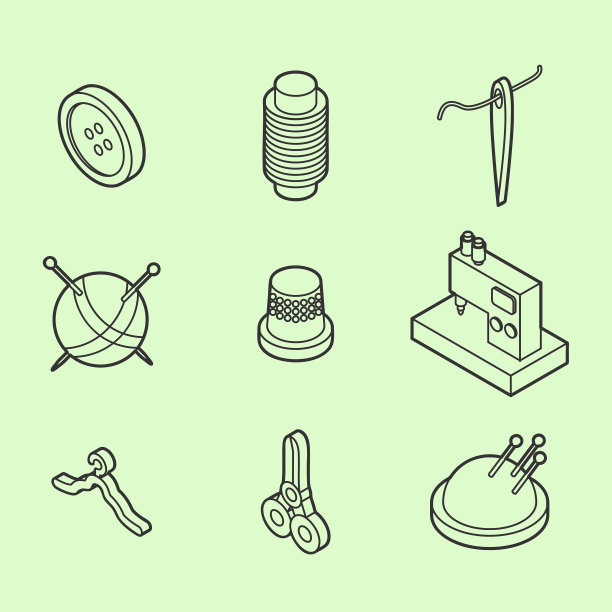 缝纫平面轮廓等距图标图片下载