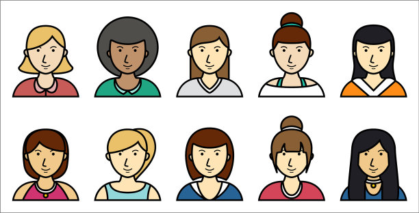 一组女性图标上的白色背景图片下载