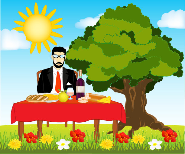 餐桌与餐食在自然上图片下载