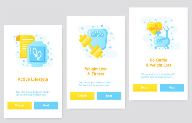 平面设计UI和ux概念减肥应用程序图片下载