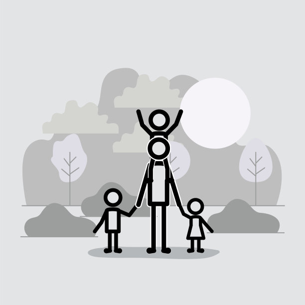 家庭成员在风景中的线性人物图片下载