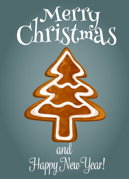 用姜饼做成的圣诞树贺卡图片下载