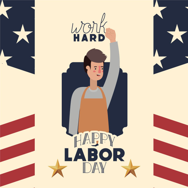 带屠夫和美国国旗的劳动节快乐卡片图片下载