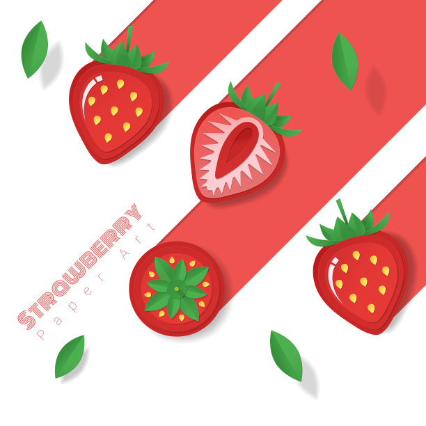 新鲜草莓水果背景纸艺术风格图片下载