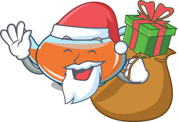 圣诞老人用透明的茶壶人物作为礼物图片下载