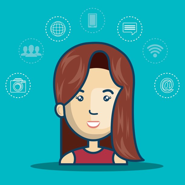 带有媒体图标集的女性头像图片下载