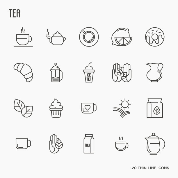 套茶与饮茶有关的细线图标图片下载