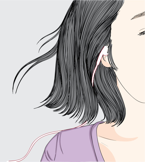 女人用一只耳朵听音乐图片下载