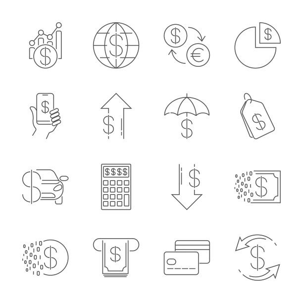 简笔线条Web图标集 - 金融理财图片下载