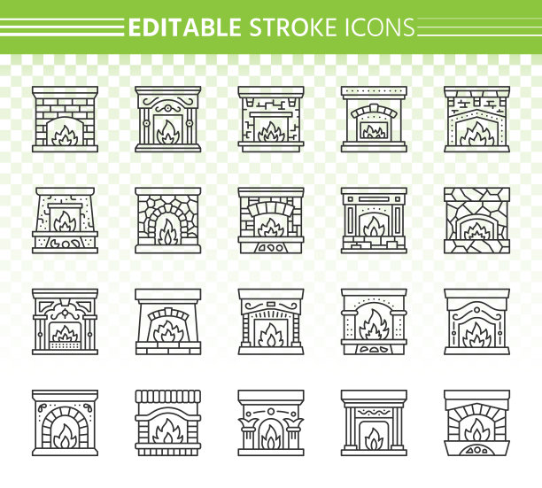 壁炉简单的黑色线条图标集图片下载