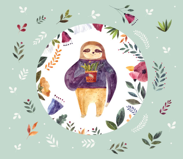 可爱的树懒水彩画图片下载