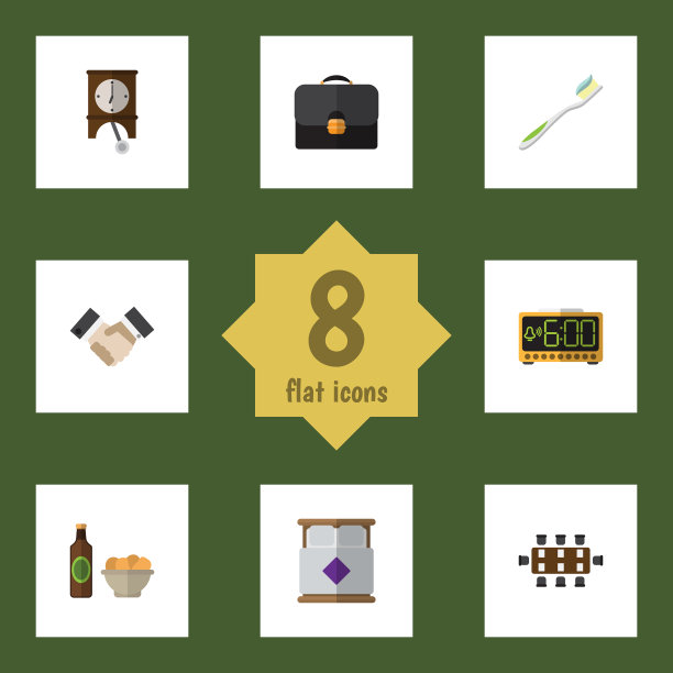 扁平图标生活啤酒与芯片时钟图片下载