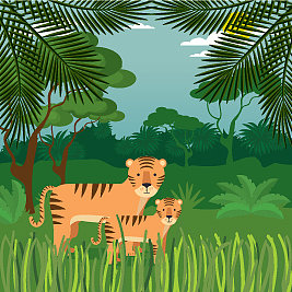 野生动物在丛林中的场景图片下载