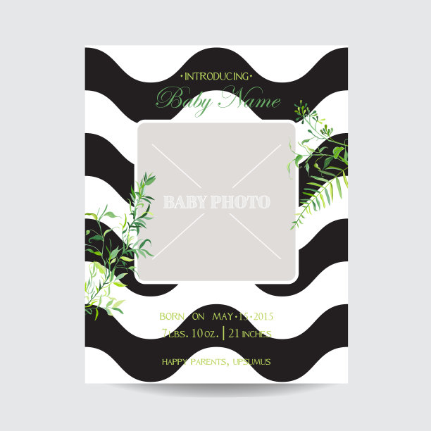 婴儿送礼会的鲜花卡与相框照片图片下载