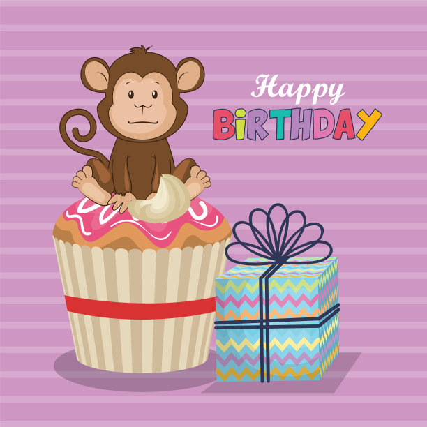 可爱的猴子生日贺卡图片下载