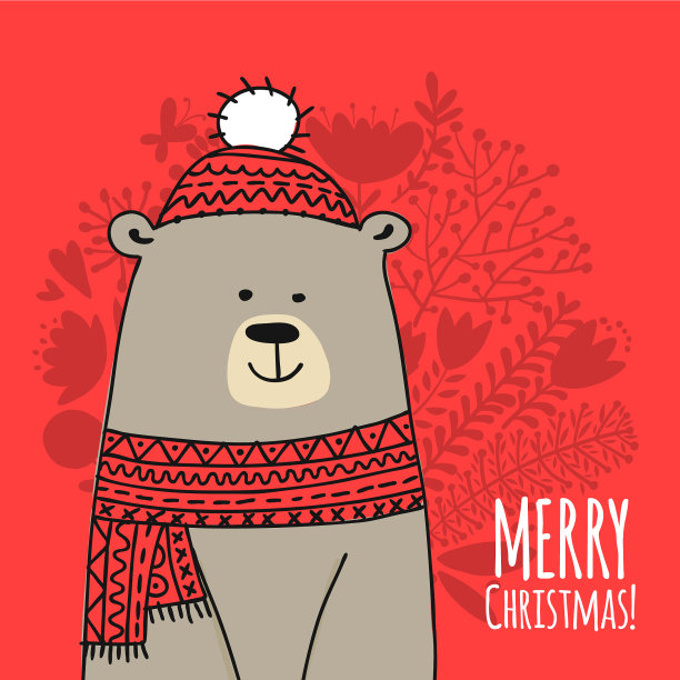 有白色圣诞熊的圣诞卡片图片下载