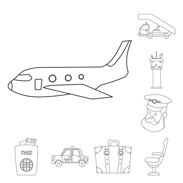 设计机场和飞机的图标集图片下载